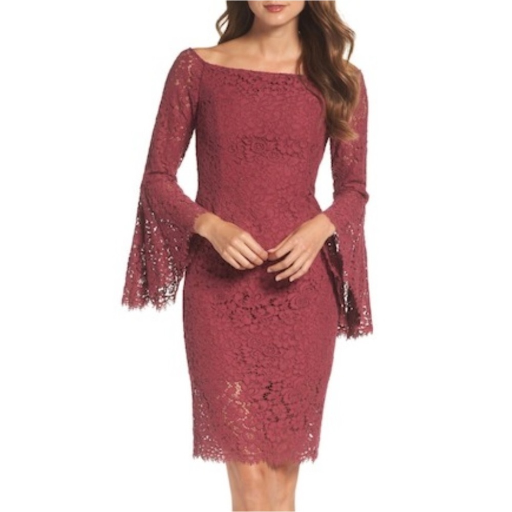 Bardot Dusty Rose Lace Long Sleeve Sheath Dress